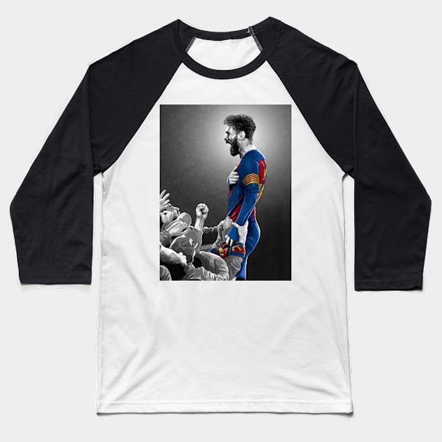 Leo Messi -  Barcelona Champions League - Football Artwork Baseball T-Shirt by barrymasterson